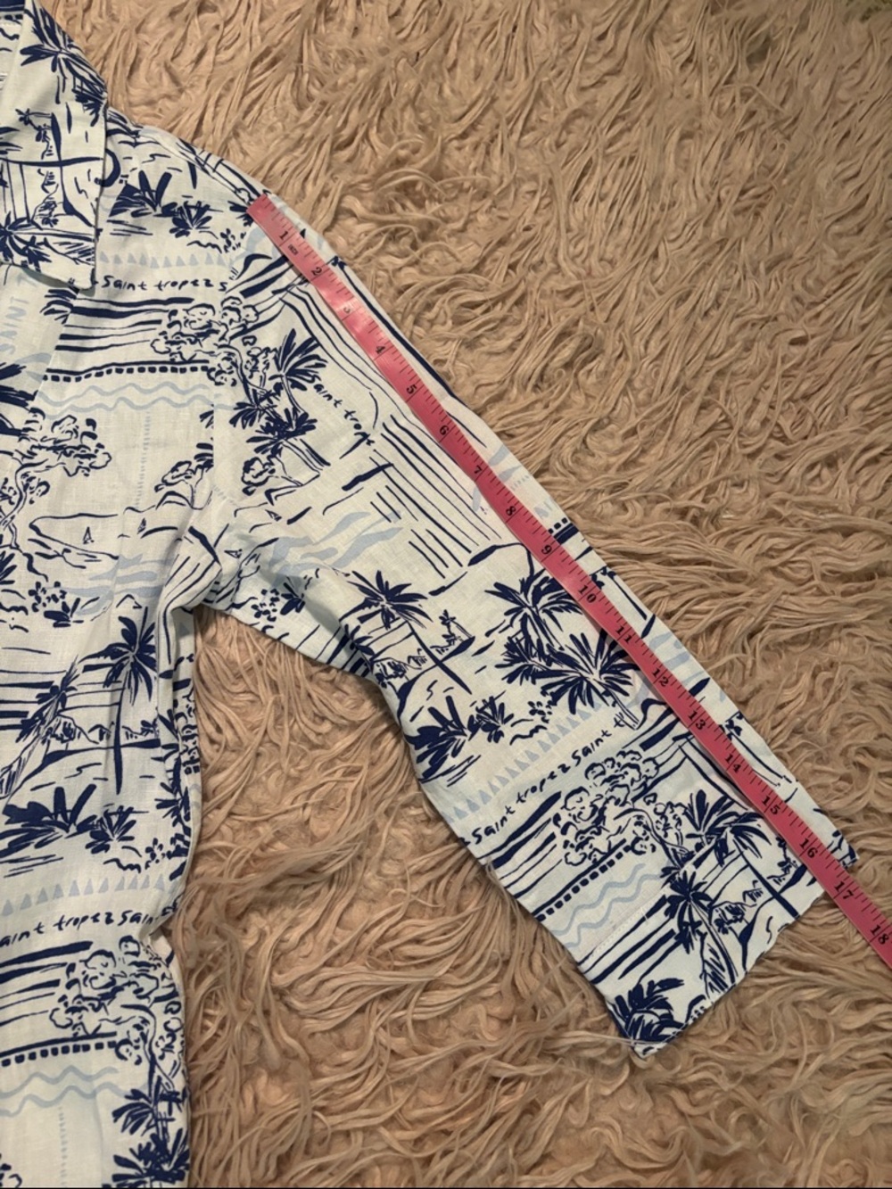 Calypso St. Barth Saint Tropez Tropical Coastal Toile Linen Blend Shirt Dress - Picture 11 of 14